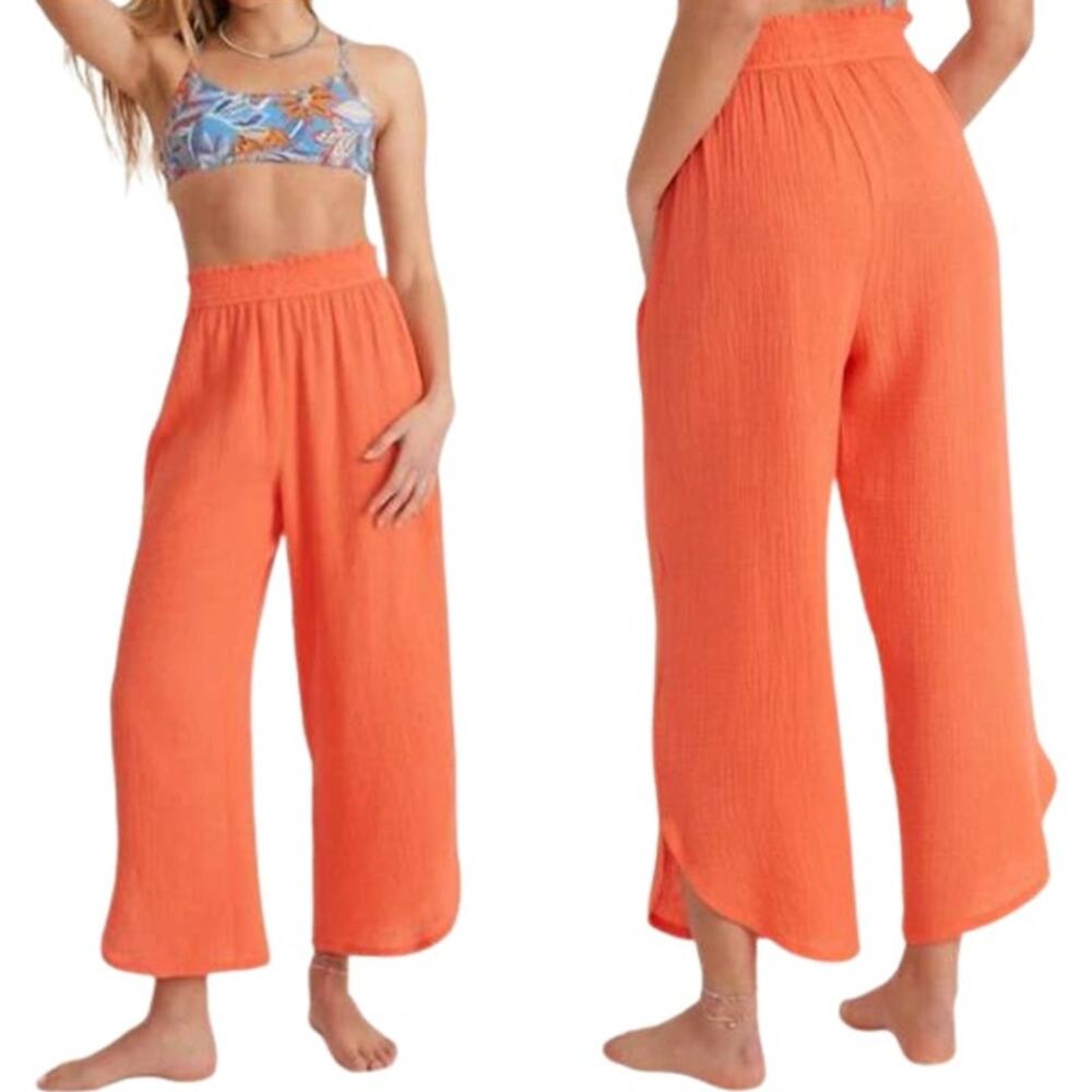 Marine Layer Womens Size Small Hot Coral Corinne Wide Leg Gauze Cotton Pants